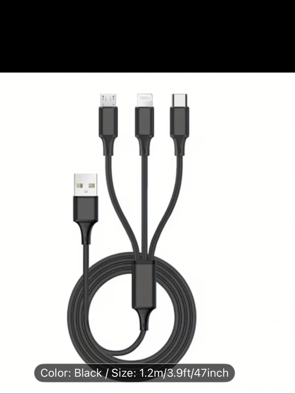 Multi-Connector 3-in-1 Charging Cable - Black